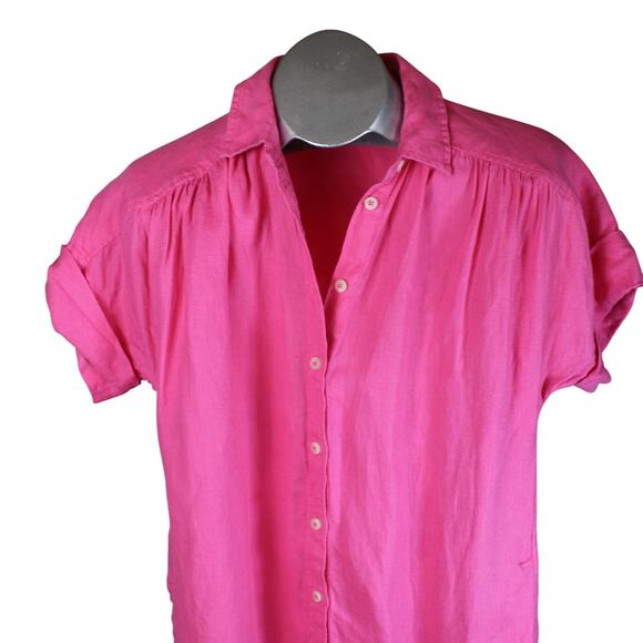 J Crew Baird McNutt Irish Linen Dress Womens XS Pink Button Front Preppy Career - Picture 3 of 5